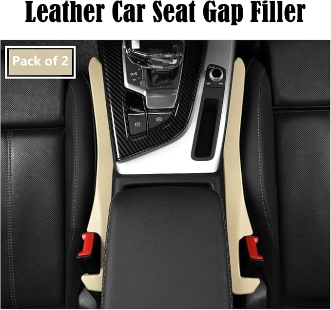 2Pcs Car Seat Gap Filler PU Leather, Auto Crevice Catcher Drop Blocker to Fill The Side Seat and Console Gap, Universal Vehicle Interior Accessories for Car, SUV, Truck (Beige)