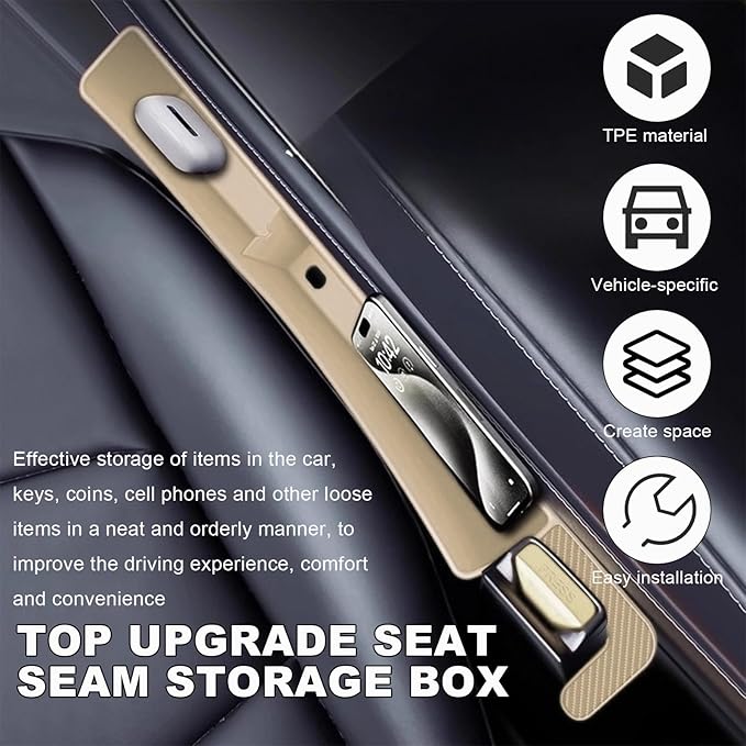 KVAEY 2PCS Car Seat Gap Filler, Automotive Seat Organizer Fill The Gap Between Seat and Console, Universal Car Gap Seat Storage for Phone Wallets and Keys, Car Accessories (Beige)