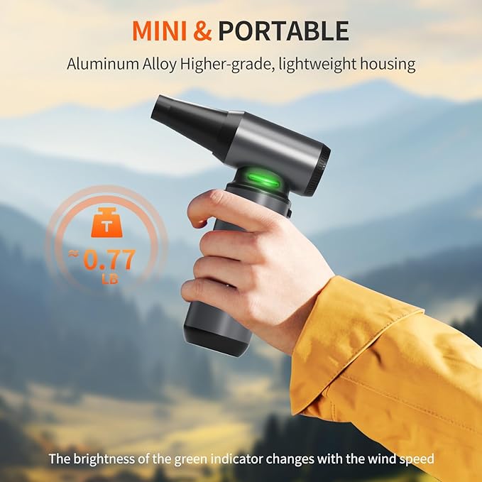 Compressed Air Duster - 300000RPM Brushless Motor Cordless Blower, 8000mAh Rechargeable, 3-Speed Electric Duster for Computer, Keyboard, Car, Home Cleaning