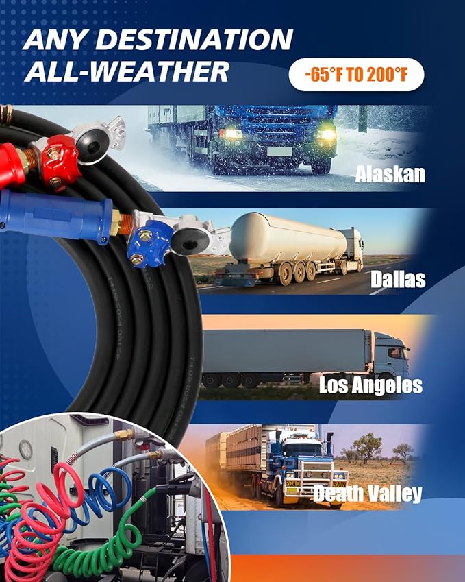 TIROL 12FT Semi Truck Air Lines Kit - Air Lines for Semi Truck, Trailer, Brake Hoses with Gladhands & Leak-Proof Seals, Compatible with Freightliner Cascadia, Essential for Texas Long Haul
