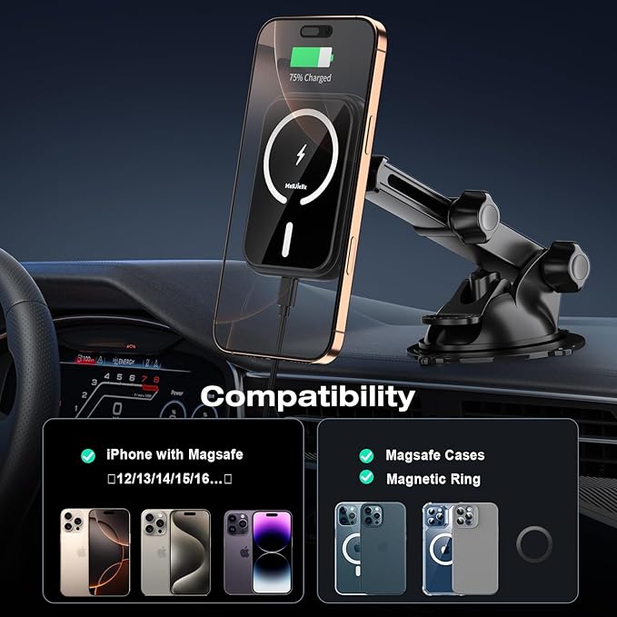 MAGJIEYX for MagSafe Car Mount Charger, (38W Fast Charging Adapter Max) Magnetic Wireless Charging Phone Holder Fits iPhone 16/15/14/13/12 Pro Max Plus/MagSafe Case on Dash/Windshield/Air Vent/Desk