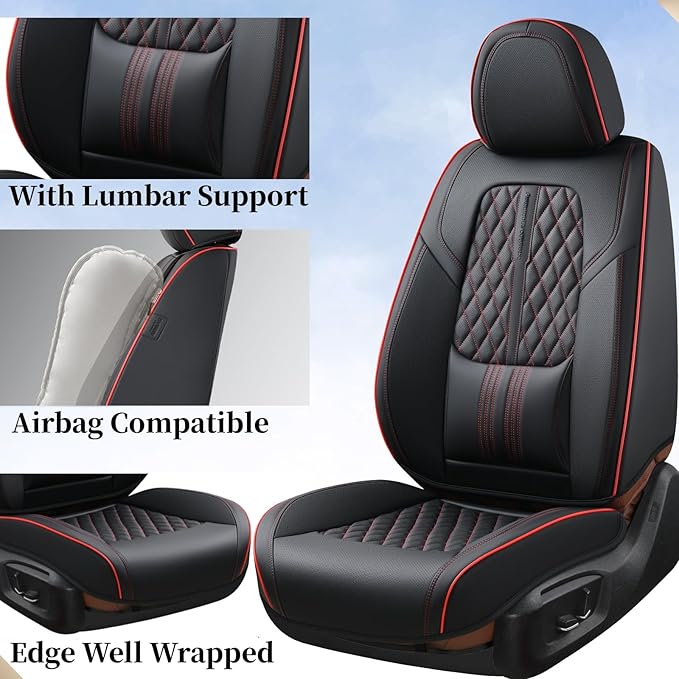 Coverado Car Seat Covers Full Set, Automotive Front and Rear Seat Covers with Backrest, Nappa Leather Car Seat Protectors Waterproof, Universal for Most Vehicles,Black