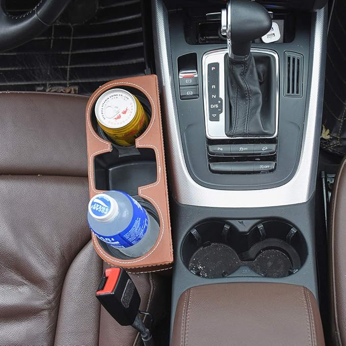 Brown Multifunctional Car Cup Holder Car Seat Organizer Gap Filler Bottle Phone Storage Organizer