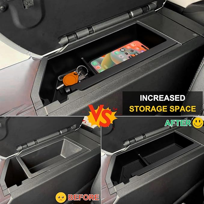 2 Pack Center Console Organizer for 2026 2025 2024 Chevy Equinox EV LT/RS Interior Accessories - Lower Center Console Organizer Tray& Armrest Storage Box - ABS Plastic, Black