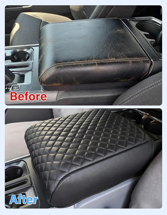 Center Console Cover Compatible with 2021 2022 2023 2024 2025 2026 Ford F150 Accessories, PU Leather Armrest Cover Middle Console Cushion Arm Rest (Fits Bucket Seat Console Only)