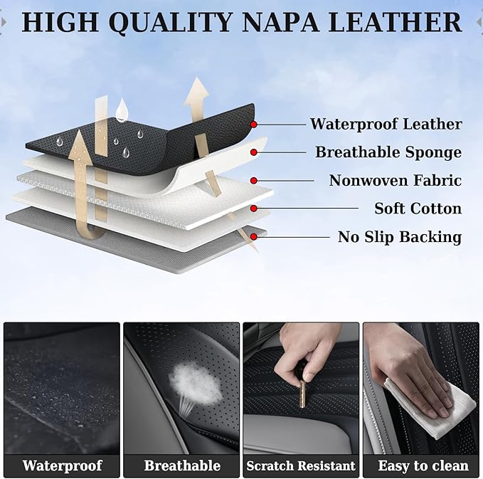 Coverado Front and Rear Seat Covers, Automotive Seat Cover Full Set, Waterproof Leather Seat Cover, Luxury Seat Cover for Cars, Universal Seat Cushion Car Seat Protector Fit for Most Cars(Gray&Black)