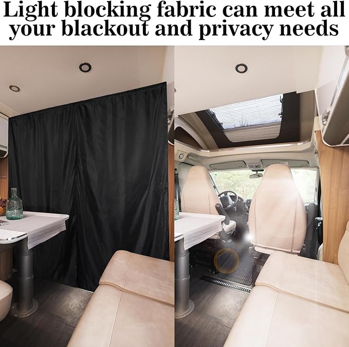 71 x 63 Van Privacy Curtain in Cab or Rear Light Blocking Cab Divider Curtains Campervan Kit for Van RV Truck for Travel Nap Camping