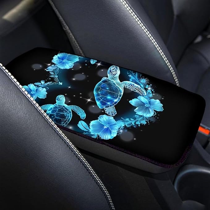 Blue Sea Turtle Vehicle Armrest Covers Car Center Console Cushion Pad Middle Storage Organizer Pad Universal Style Car Interior Thanksgiving Decor