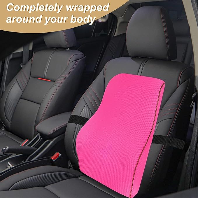 HARFINGTON Lumbar Support Pillow Memory Foam Gaming Office Chair Desk Ergonomic Back Cushion for Home Office Car Seat, Rose Red