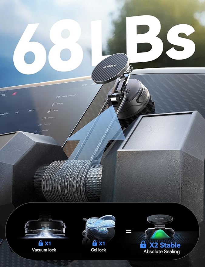 JOYROOM Car Mount for iPhone, [Tri-Fold] MagSafe iPhone Car Mount, [Suction Pro+Gel Base] 360° Rotation iPhone Car Holder, Strong Magnet for iPhone 17 Pro Max and Other Series[Not for Charging]