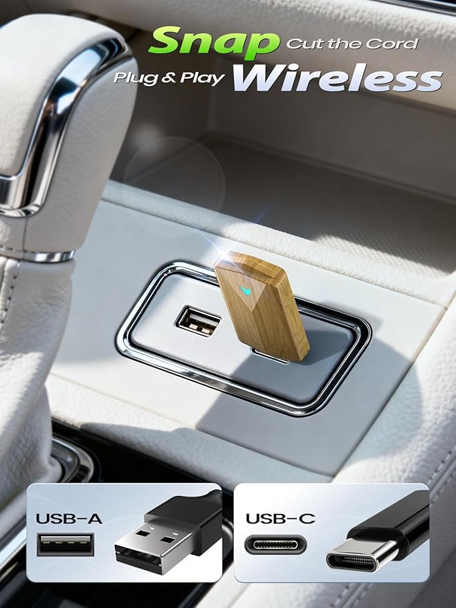 Mini Wireless CarPlay Adapter for iPhone & Android Auto (2026 Upgrade), No Delay, Fast Stable, Plug & Play, Converts Wired to Wireless Carplay Dongle for 2016+ Cars, USB-A/Type-C Port Yellow