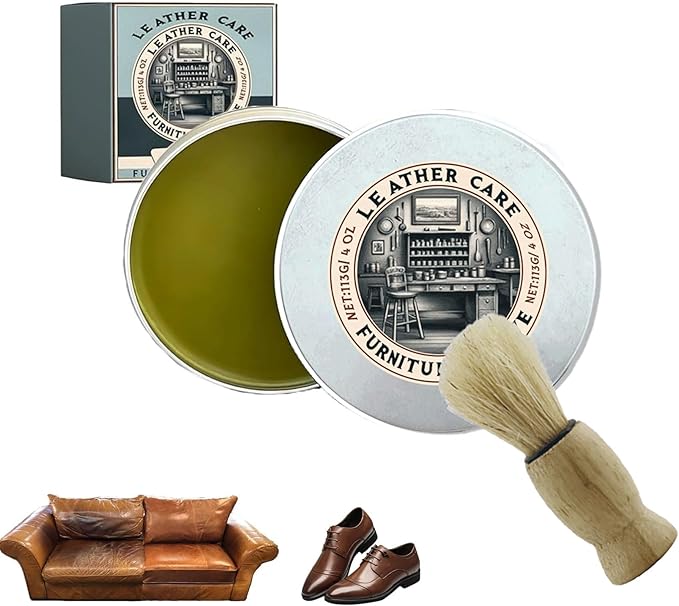 Leather Furniture Repair Salve & Brush Set – Cream & Wax Restorer for Couches, Chairs and Wood Surfaces – Conditioning Wood Balm for Scratches & Fading