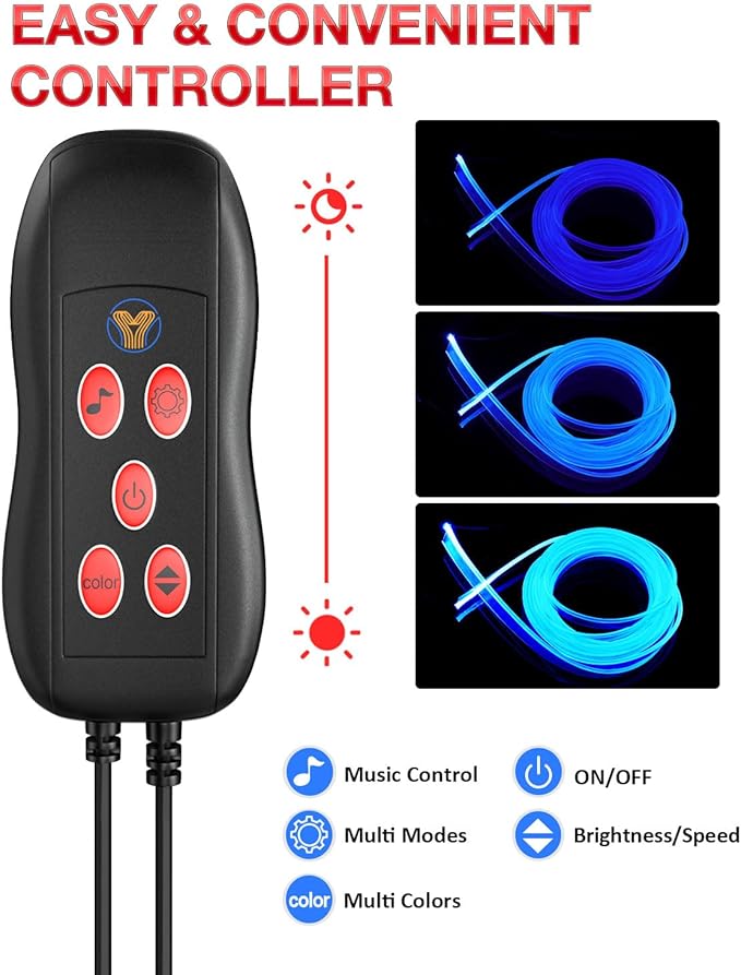 Qoope Interior Car LED Strip Lights 12V RGB LED Ambient Lighting, USB Fiber Optic Lights 5M 16 FT Interior Car Lights with for Decorative Accessories