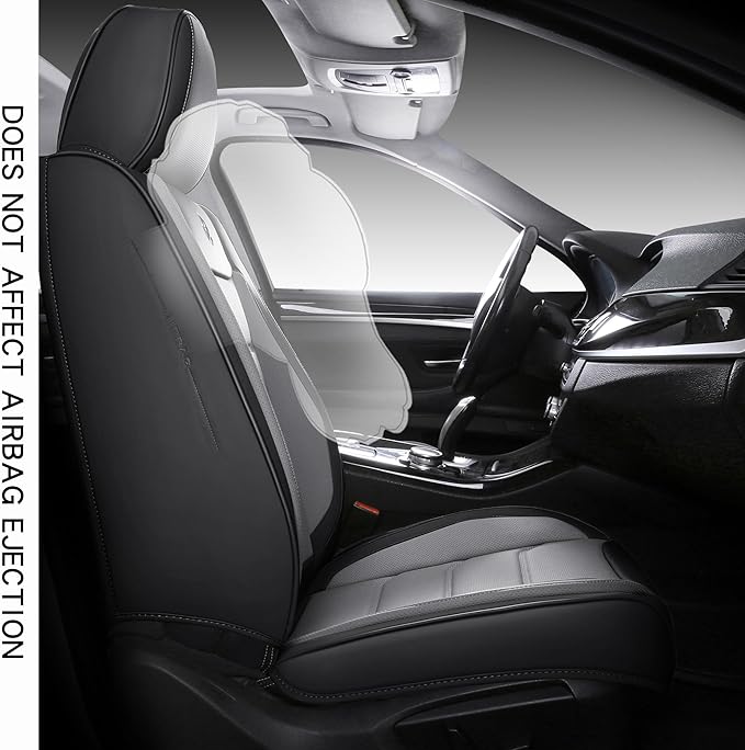 Full Coverage Faux Leather Car Seat Covers Full Set,Automotive Seat Covers for Cars,SUVs Pick-up Truck, Car Seat Cushion, Black and Grey Seat Covers,Front Seat Cover,Car Seat Protector
