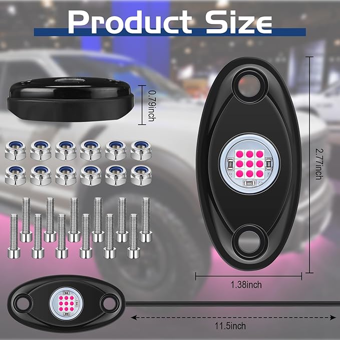 Macarrie 12 Pods Rock LED Lights for Car SUV Underglow Lights Waterproof Neon Trail Rig Lamp Lighting for Truck Motorcycle Boat ATV UTV and More(Pink)