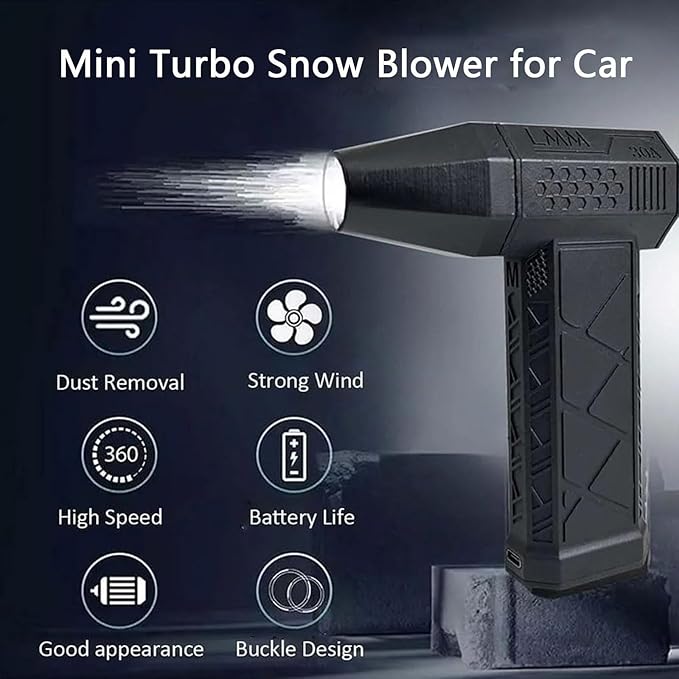 2026 Upgrade Pro LED Turbo Blower, 130,000 RPM Mini Turbo Snow Blower for Car, Handheld Electric Air Blower with Vacuum Kit, 3-Speed & Fast Snow, Portable Snow Remover Tool for Car & Home Use (1Set)