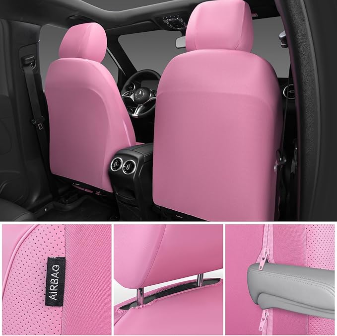 CAR PASS 3D Foam PU Leather Pink Car Seat Covers, Universal Seat Covers Front 2 for Trucks SUV Sedan Automotive Seat Covers Armrest Airbag Compatible Waterproof Comfortable Faux Nappa Leather All Pink
