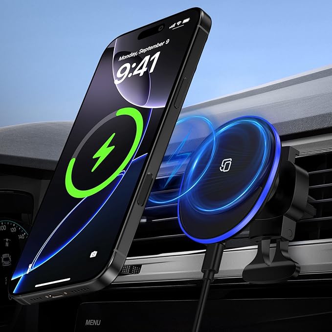 Wireless Mag Car Mount Charger for Samsung Galaxy S26 Ultra S26 Plus S25 Ultra S24 FE S23 Plus S22 S21 S20, 15W Magnetic Auto Phone Charging Car Wireless Charger for Google 10 9A 8A 7 8 9 Pro Fold XL