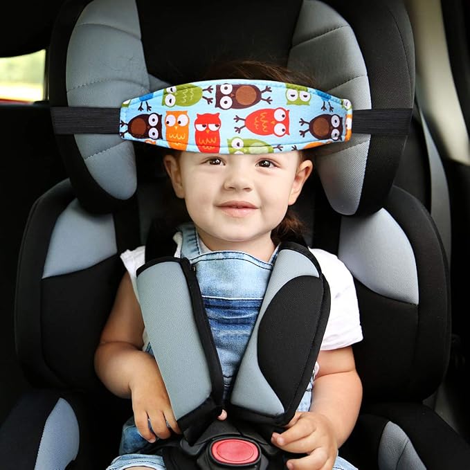 Baby Carseat Head Support,Car seat Straps Pillow Support Ban,Stroller Neck Relief Strap Headrest,Slumber Sling Sleep Positioner for Toddler Infants Child Children Kids（Blue Elephant + Owl）