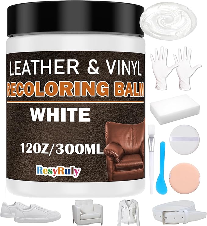 White Leather Repair Kit White Leather Dye Vinyl Paint Cream Purse Boat Seat Scratch Remover Couch Chair Car Interior Color Restorer Shoes Furniture Fade Scuff Stain Ink Mark Cover Recoloring Balm