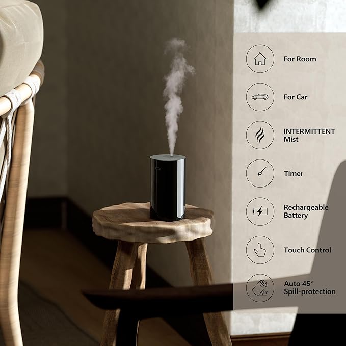 Airversa Waterless Essential Oil Diffuser Starter Kit with 4 x 10mL Hotel Scent Fragrance Oil, Battery Operated Mini Scent Air Machine Portable Diffuser for Home Car Office, AN8 Kit White