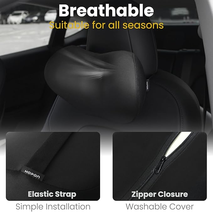 HOPON 2025 Upgrade Headrest Pillow for Tesla Model 3 Y S X,Car Neck Pillow with Breathable Fabric,Soft Pillow for Tesla,Memory Foam Tesla Accessories 1 Pack - Black