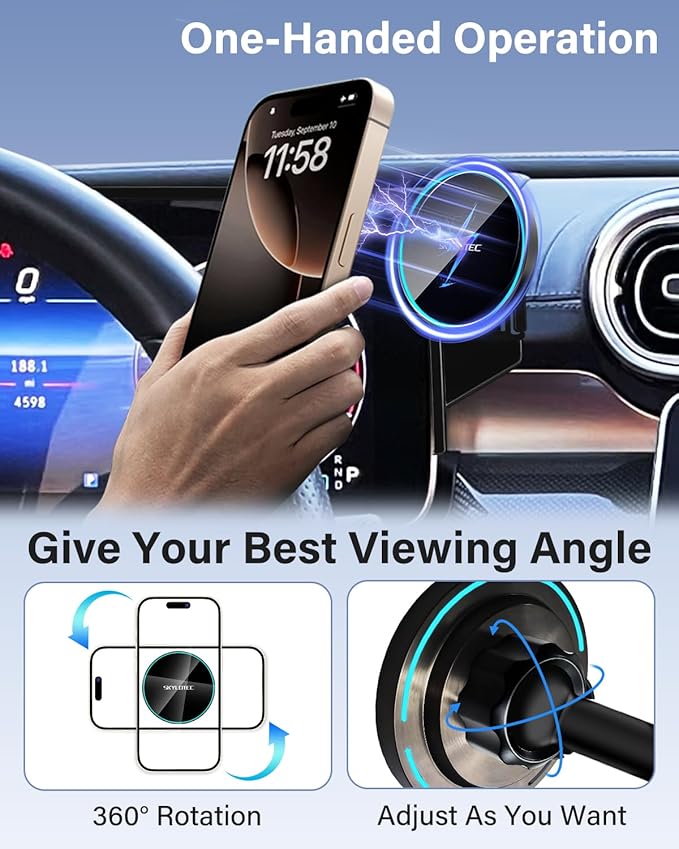 SKYLOTEC Phone Mount for Mercedes Benz GLC 2023-2026 C-Class 2022-2026, Magnets Wireless Charger Phone Holder Compatible with MagSafe, 12.3-inch Screen Cradles Bracket for Cell Phones