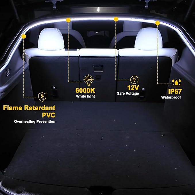 Tlyard Ambient Led Trunk Lights for Tesla Model Y Juniper 2025 2026 Back Interior Frunk Lightning String for Neon Atmosphere Compatible with Tesla Juniper Accessories