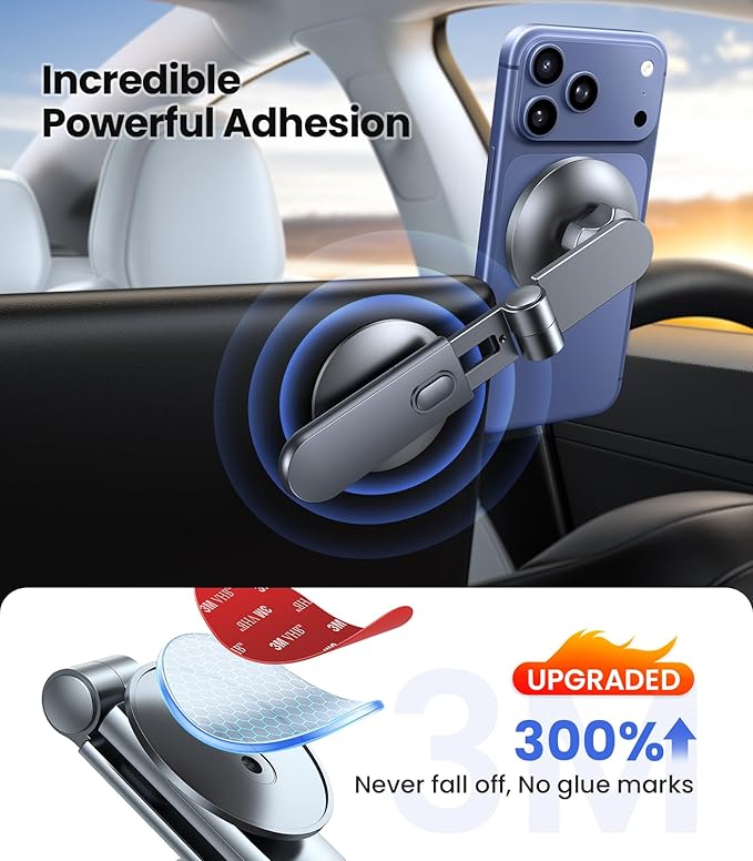 VICSEED Tesla Phone Mount【Strongest Magnet Power】 Foldable Hidden Tesla Phone Holder Fit for All Phones, Tesla Model 3/Y/Cybertruck Accessories, Tesla Model 3 Model Y for MagSafe Car Mount - White