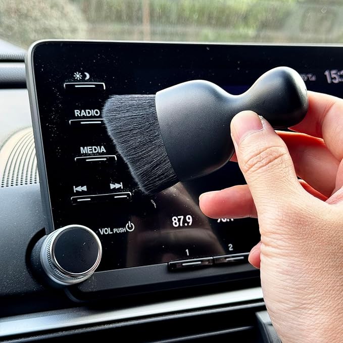 Car Detailing Brush, Soft Bristle Cleaning Brush, Scratch-Free Auto Duster Tool for Dashboard, Air Vents, Leather & Interior Cleaning (Black)