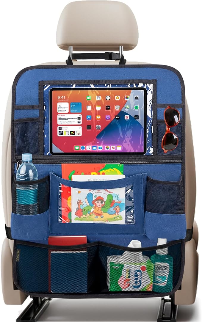 BALEINE Backseat Car Organizer, Back Seat Car Organizers and Storage, Kick Mats Back Seat Protector, Travel Accessories for Most Automotive (1 Pack, Navy)