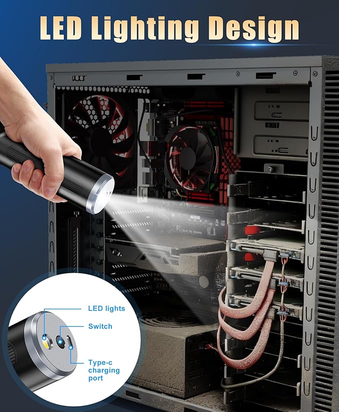 Compressed Air Duster-310,000RPM Cordless Air Blower with LED Light, 4 Gear Adjustable Turbo Fan, Super Power Electric Air Duster for Computer, Keyboard, Outdoor, House and Car