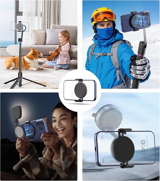 TONEOF Phone Clamp for Magnet with Metal Ring,Phone Mount Adapter for Magsafe Car Phone Holder,Quick Installation & Easy Removal Clip for All Phones/Magnetic Tripod/Magnet Mounts (Black,1 Pack)