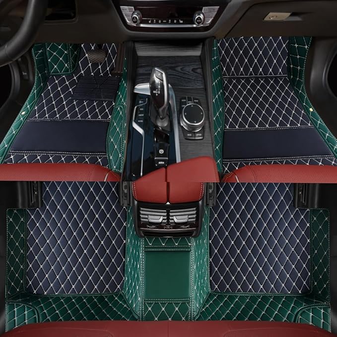 Custom Personalized Floor Mats for Cars，Luxury Full Coverage All Weather Car Floor Mats，Anti-Slip Leather Car Mat Set ，Custom Floor Mats for 99% of Cars, Trucks & SUVs (3D Green and Black)