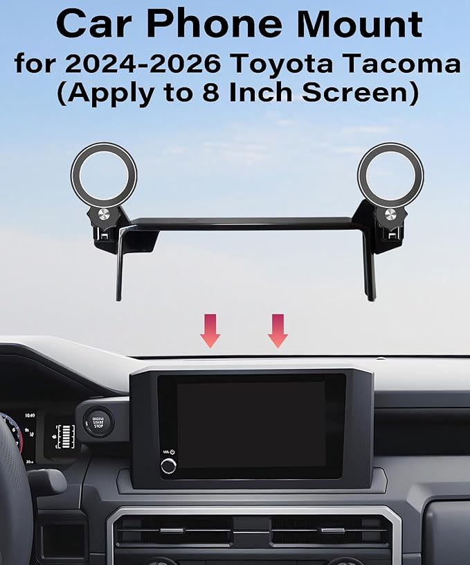 Car Phone Holder for Toyota Tacoma 2024 2025 2026 Accessories Apply to 8 Inch Touch Screen Fixed Clip MagSafe Passenger Cell Phone Mount Handsfree 360° Rotation