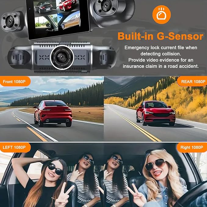 360° Dash Cam Front and Rear View 4 Channel Dash Cam FHD 1080Px4, Inside/Back 170°+2x150°+170° Wide Angle, Free 64GB Card, Built-in WiFi GPS, Night Vision,APP,G-Sensor with 24/7 Parking Mode