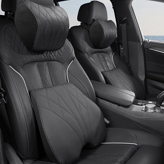 2 Packs Car Neck Pillow for BMW X3 X5 X1 X2 X4 X6 X7 1 2 3 4 5 6 7 Series Car Soft PU Leather Headrest and 100% Memory Foam Car Seat Pillow Head Neck RestCushion Accessories