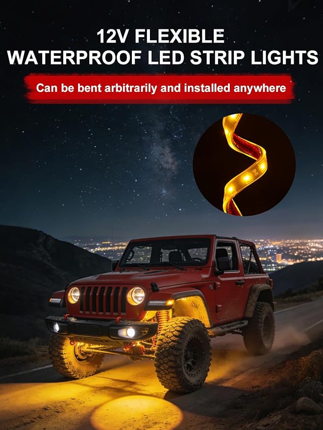 YM E-Bright 4Pcs Led Strip Lights for Car, 24inch Waterproof IP68 Car Underglow Strip Lights Decoration 36SMD 12V Led Interior Exterior Lights Strip for Cars Motorcycles Truck Golf Cart Boat - Yellow