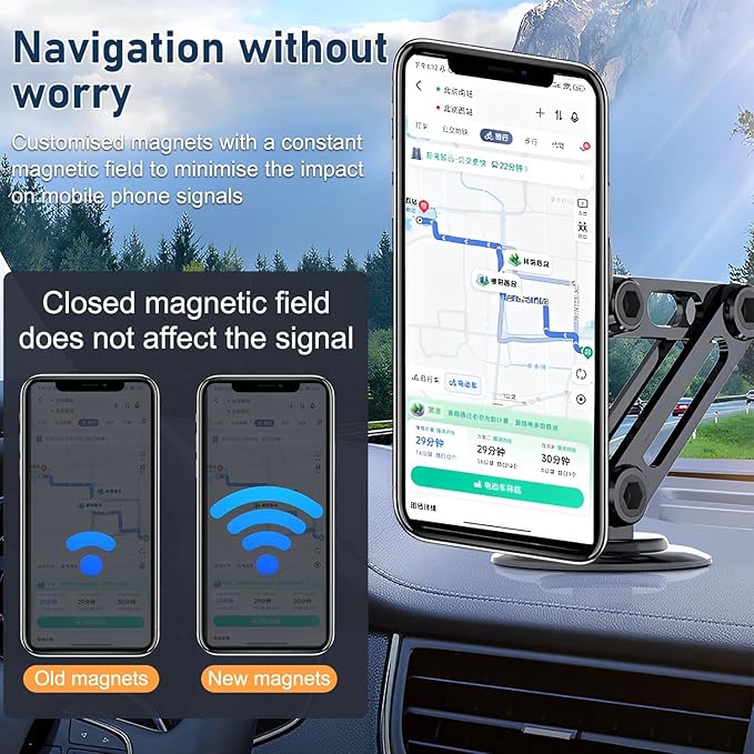 Universal 360° PRO Magnetic Suction Phone Holder Car,Alloy Folding Magnetic Cell Phone Holder for Car [Super Strong Magnet] Bracket Magnetic Dashboard Phone Car Mount for All Smartphone (Silver)