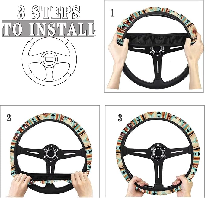 SEANATIVE Ethnic Aztec Car Steering Wheel Cover Universal Car Accessory for Diverse Cars Neoprene Dust Cover for Steering Wheel