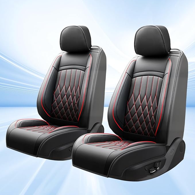 Fit Ioniq Car Seat Covers for Hyundai Ioniq 2017-2026 - Premium Leather, Waterproof, All-Weather, Airbag Compatible, Breathable, Easy Install,Only 2 Front seat Covers,Redline