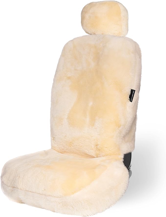 ZONETECH Sheepskin Seat Covers Fuzzy Car Seat Covers Ivory Australian Merino Wool Fluffy Fur Auto Accessories All Season Protection for Your Seats Universal Fits Most Car SUV Airbag Compatible