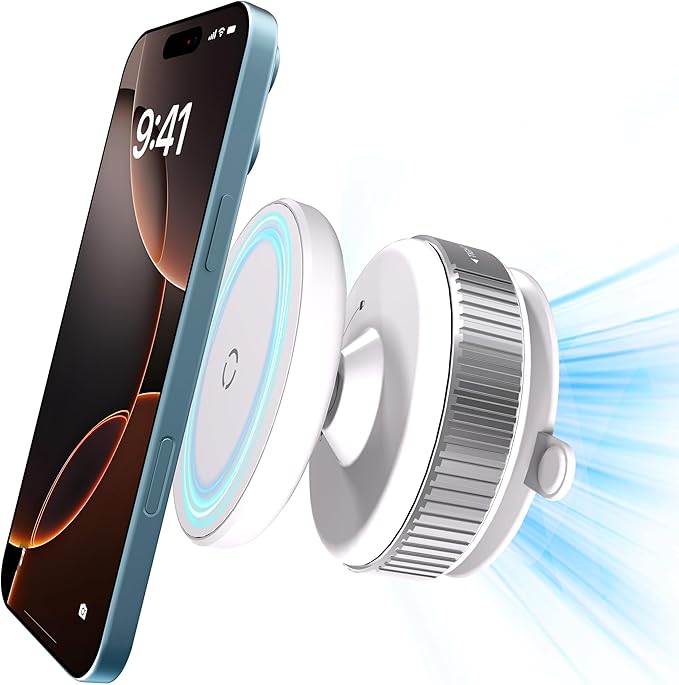 24Mags Magnetic Phone Holder for Car, 360-Degree Adjustable Dashboard Mount, Rotary Suction & Release, Detachable & Reusable for MagSafe & Android Phones with Magnetic Case, White