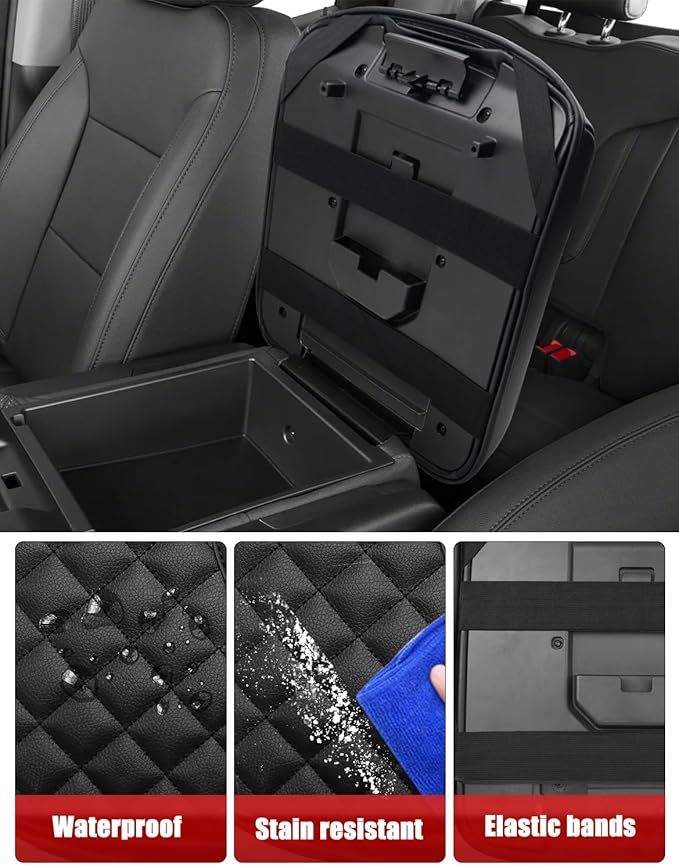 KBH Center Console Armrest Cover for GMC Sierra & Chevy Silverado 1500 2500 3500 2019-2026, Middle Console Lid Protector, Middle Cut, Vinyl Leather, Black (Fits Jump Seat Console Only)