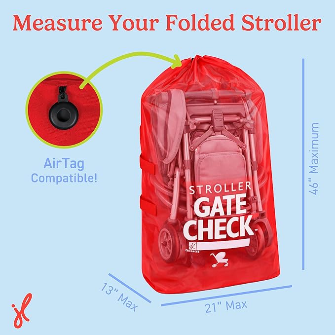 J.L. Childress Gate Check Bag for Single & Some Double Strollers - Travel Bag for Airplane, Fits Most Standard Baby Strollers, Airport Accessories for Gate Check, Flying Essentials - Red