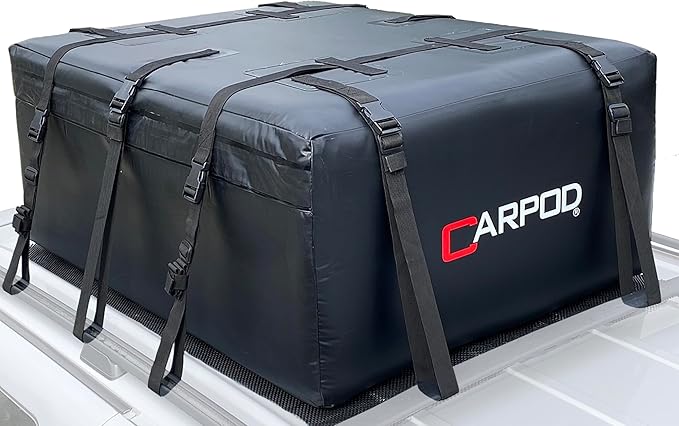 Car Rooftop Cargo Carrier Bag, 15 Cubic ft. 100% Waterproof Roof Bag & Zippers, for All Cars with/Without Racks, 10 Heavy Duty Straps 1.5” Wide, Heat Welded Seams, Roof Pad +Storage Bag +6 Door Hooks