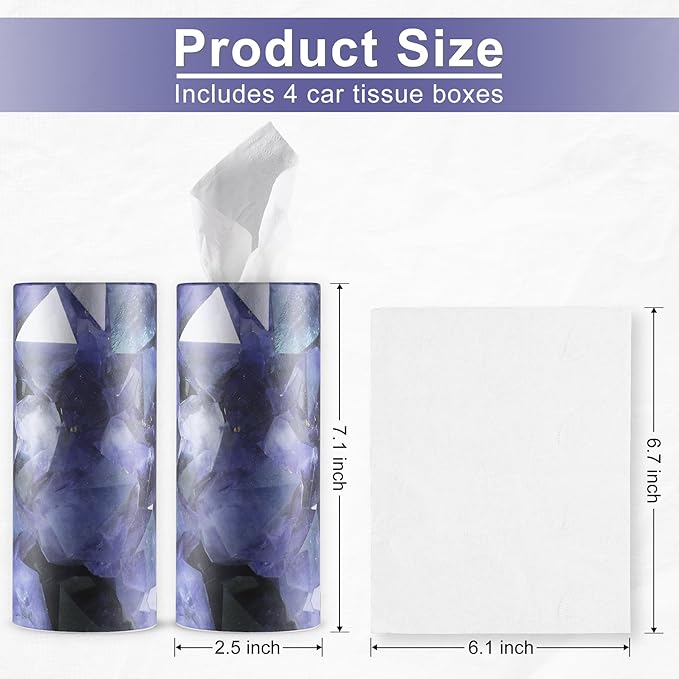SINGARO Car Tissue Holder, 4 Pack Car Cup Holder Facial Tissues with Travel Tissue Bag, Quick and Convenient Flower Combination Box(4 Canisters/200 Tissues) Purple