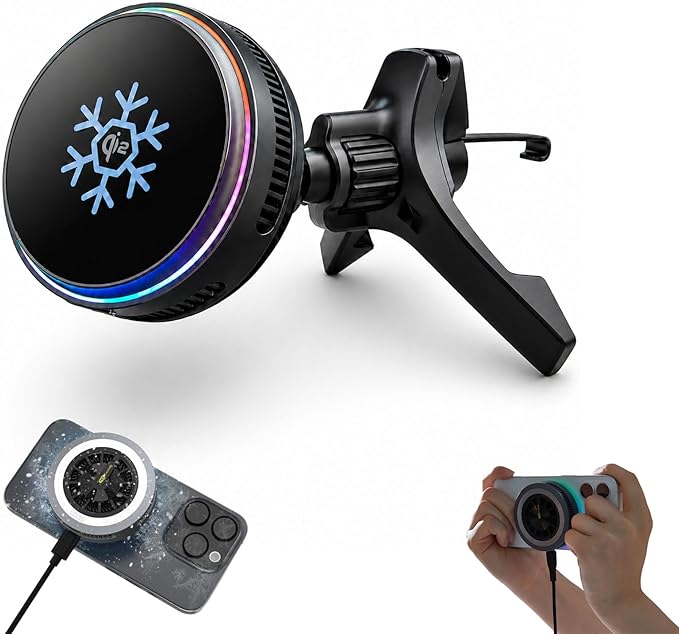 Qi2 15W Magnetic Wireless Car Mount Charger, MagSafe Compatible Air Vent Phone Holder with Peltier Cooling for iPhone 16/15/14/13, Galaxy S26,S25 Detachable Car & Desk Charger (Black)