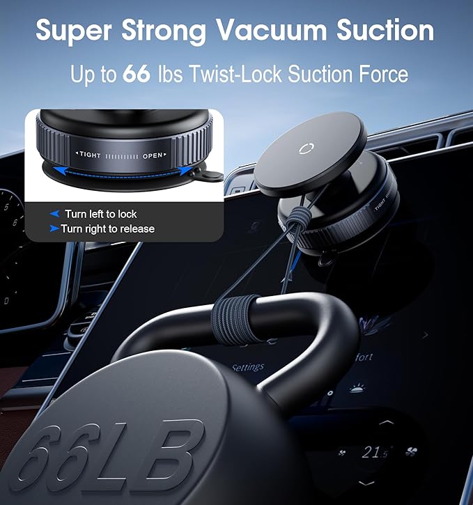 Latest Magnetic Car Phone Holder Ultra Vacuum Suction Cup Phone Mount Magnetic Car Mount Cell Phone Holder for Your Car Accessories for iPhone 15 14 13 12 Android (Black)