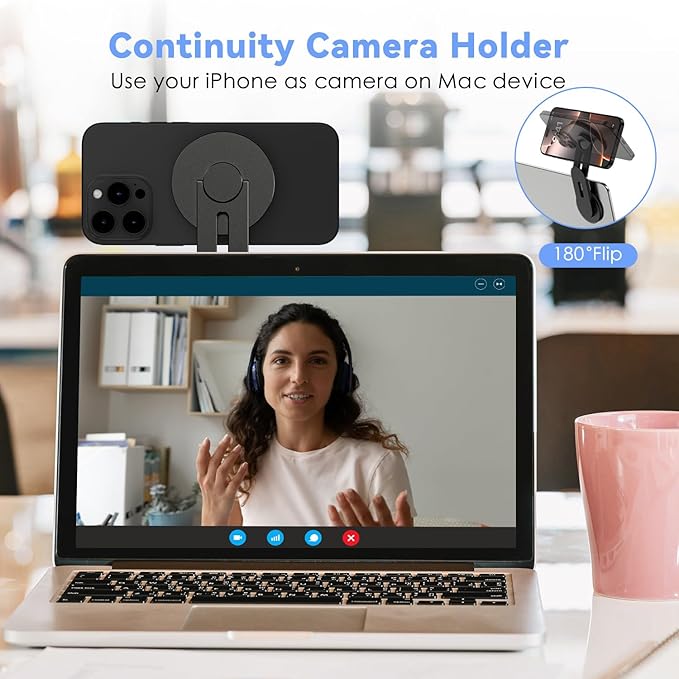 CloudValley Magnetic Laptop Phone Holder, 360° Rotating Mount Compatible with iPhone MagSafe and All Phones, MacBook, PC Monitor, Screen Stand for Tesla, Portable Accessory, Black
